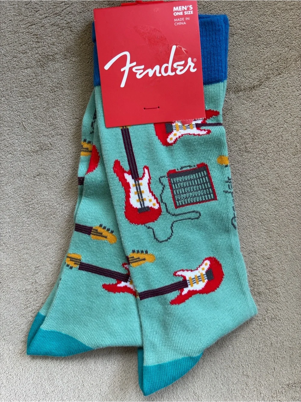 4 Pairs of Men's Casual Crew Socks Marvel Spiderman The Flash Fender Guitar